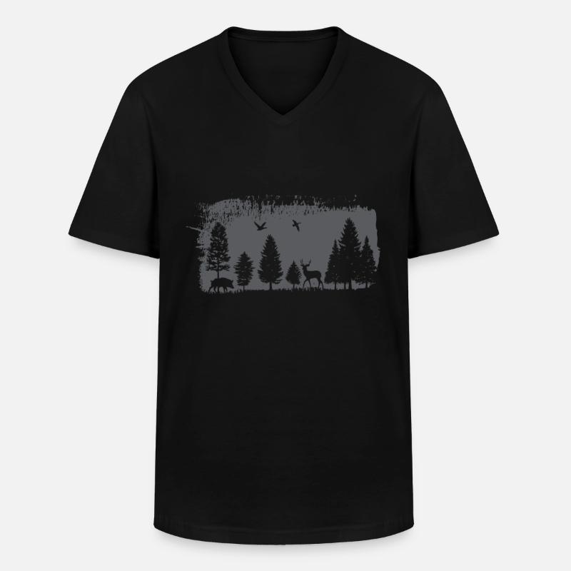 Wald Design - Männer-T-Shirt mit V-Ausschnitt - Schwarz