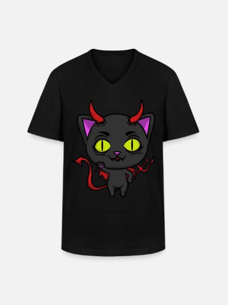 Devil cat kitten hell Satan - Men's V-Neck T-Shirt - black