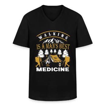 Walking is a man's best medicinde. Walking funny - Men's V-Neck T-Shirt - black - Front - AI Model Male 178 dark (178cm)