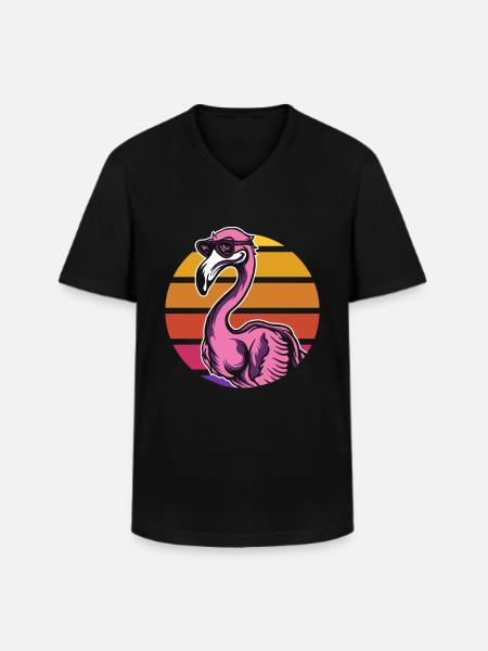 Retro flamingo - Men's V-Neck T-Shirt - black