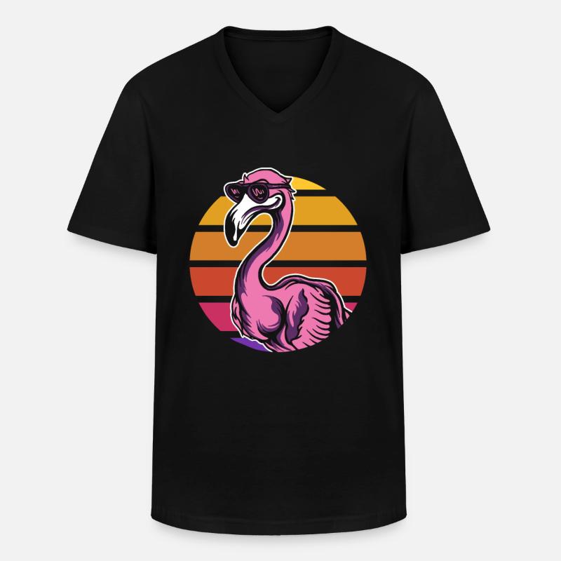 Retro Flamingo - Männer-T-Shirt mit V-Ausschnitt - Schwarz
