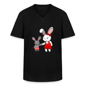 Bunny cute rabbits - Men's V-Neck T-Shirt - black - Front - AI Model Male 178 dark (178cm)