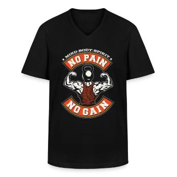 No Pain No Gain Fitness Gym Muscles Gift - Men's V-Neck T-Shirt - black - Front - AI Model Male 178 dark (178cm)