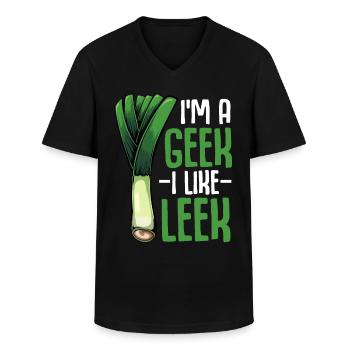 Lauch - I'm A Geek I like Leek Vegan Gemüse Spruch - Männer-T-Shirt mit V-Ausschnitt - Schwarz - Vorne - AI Model Male 178 dark (178cm)