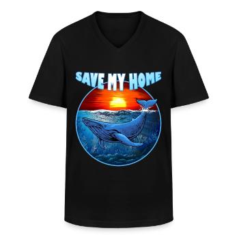 Save my Home - rorqual bleu - baleine - mer - océan - T-shirt col V Homme - noir - Devant - AI Model Male 178 dark (178cm)