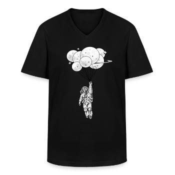 Astronaute planète espace rider ballon à air - T-shirt col V Homme - noir - Devant - AI Model Male 178 dark (178cm)