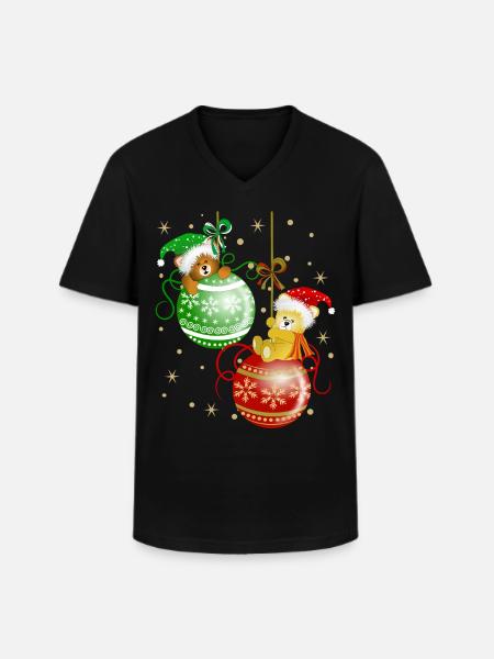 Bære på julekugler Bære julepynt - Klassisk herre T-shirt med V-udskæring - sort