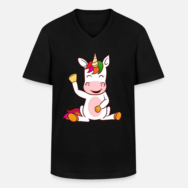 Winke Einhorn - Männer-T-Shirt mit V-Ausschnitt - Schwarz