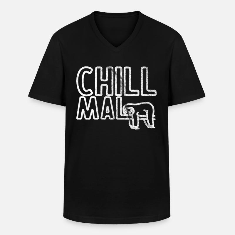 Chill mal Faultier Geschenkidee - Männer-T-Shirt mit V-Ausschnitt - Schwarz