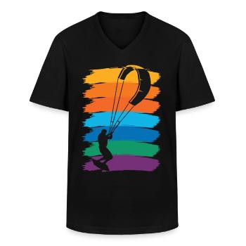 kite kitesurfer kiteboarding kitesurfen - Klassiek mannen T-shirt met V-hals - zwart - Voor - AI Model Male 178 dark (178cm)