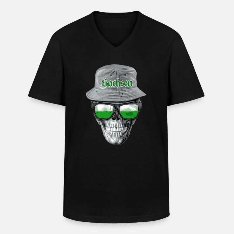 Sachsen Skull - Männer-T-Shirt mit V-Ausschnitt - Schwarz