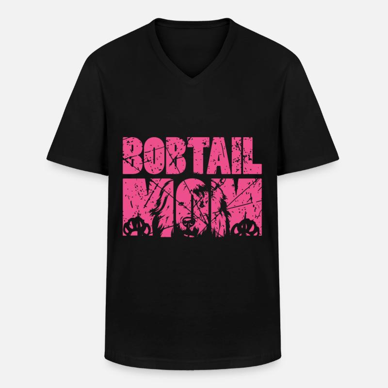 Bobtail Hund Hundemutter - Männer-T-Shirt mit V-Ausschnitt - Schwarz