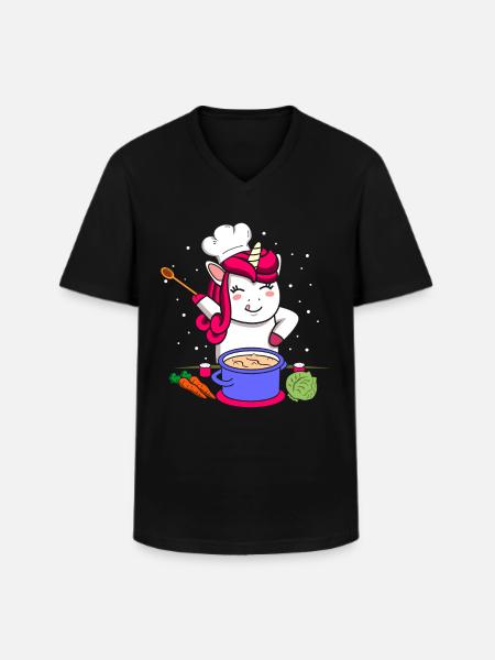 Einhorn Kochen - Männer-T-Shirt mit V-Ausschnitt - Schwarz