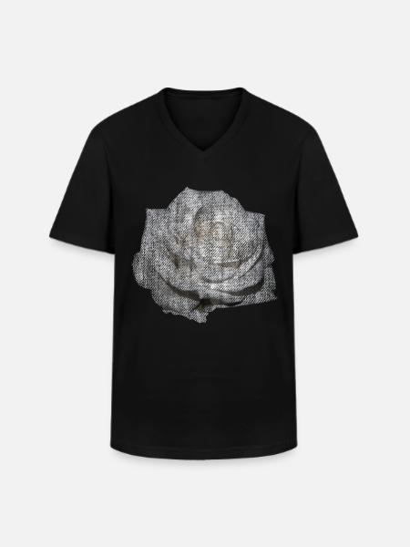 FLOWER White Rose White - Men's V-Neck T-Shirt - black