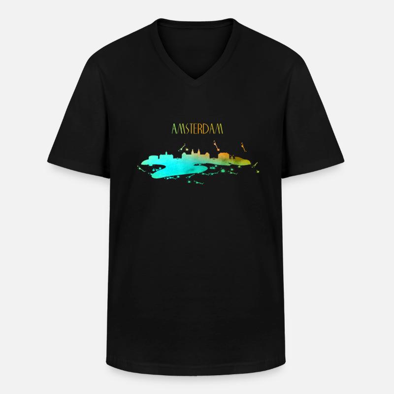 Amsterdam Skyline Art - Männer-T-Shirt mit V-Ausschnitt - Schwarz