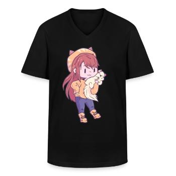 Amant de chat fille - T-shirt col V Homme - noir - Devant - AI Model Male 178 dark (178cm)