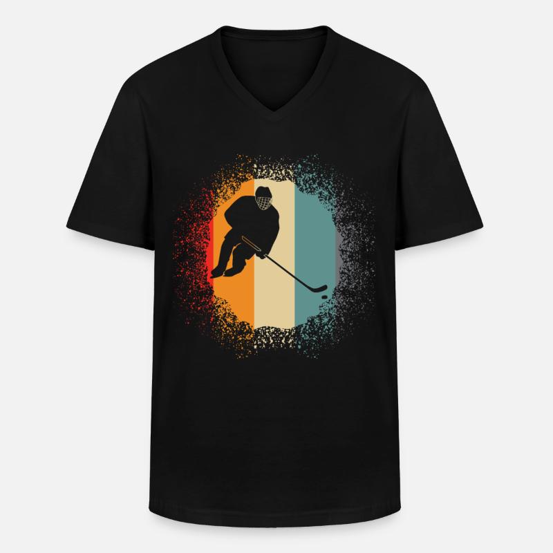 Eishockey - Eishockeyspieler Retro - Männer-T-Shirt mit V-Ausschnitt - Schwarz