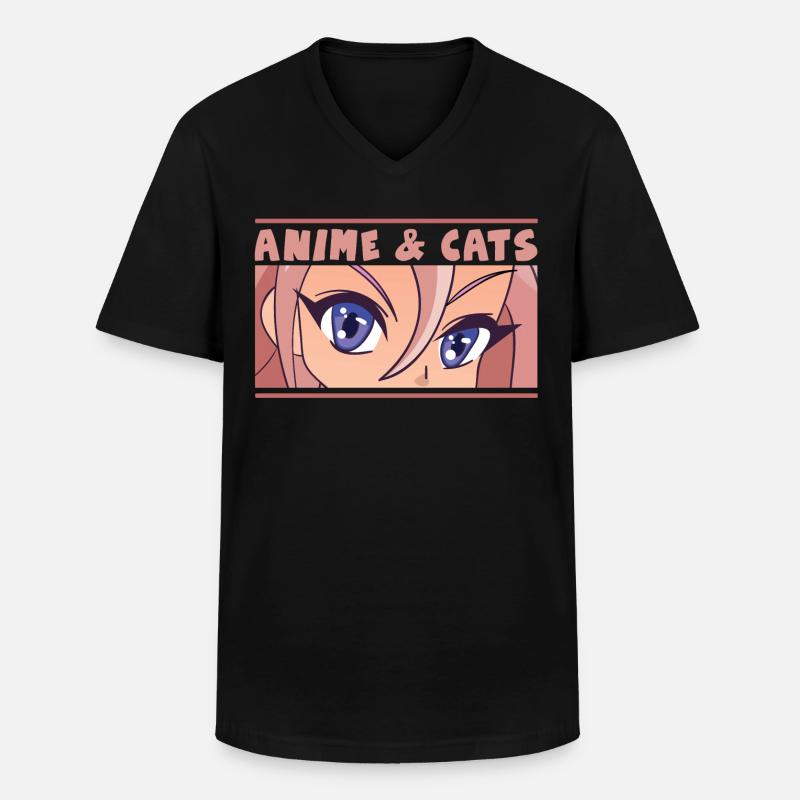 Anime & Cats - Männer-T-Shirt mit V-Ausschnitt - Schwarz