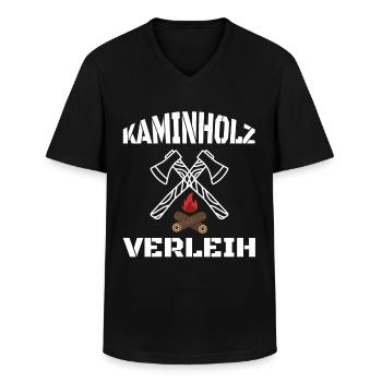 Bois de cheminée Location bois bois bois idée cadeau - T-shirt col V Homme - noir - Devant - AI Model Male 178 dark (178cm)
