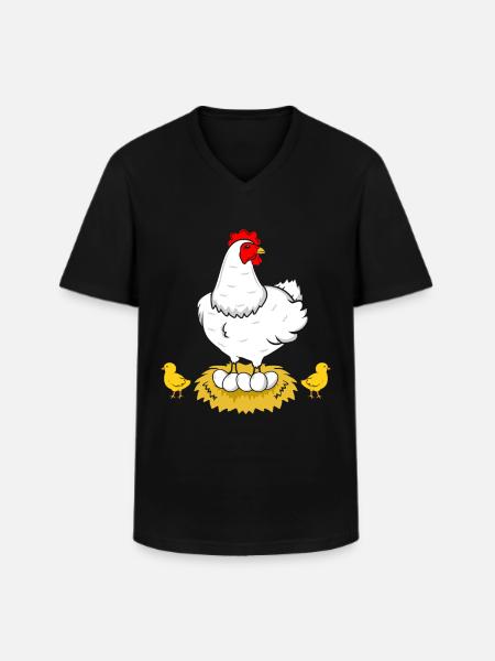 Huhn Henne Hahn Eier - Männer-T-Shirt mit V-Ausschnitt - Schwarz