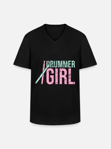 Batterie de fille batteur - T-shirt col V Homme - noir