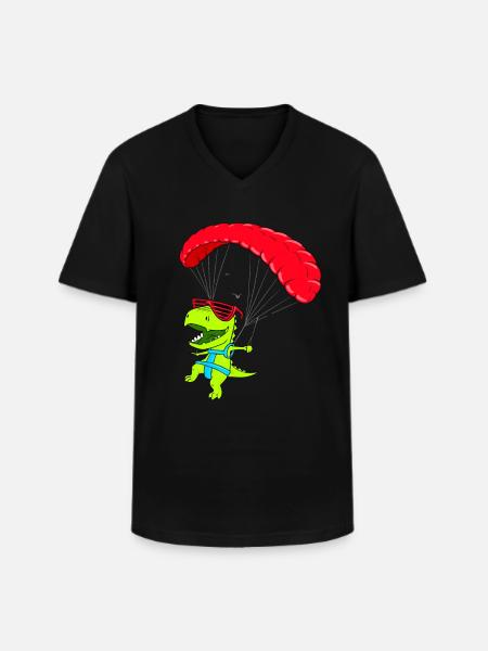 Funny Hang glider dinosaur paraglider flight - Men's V-Neck T-Shirt - black