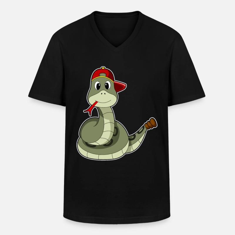 Schlange mit Cap - Männer-T-Shirt mit V-Ausschnitt - Schwarz