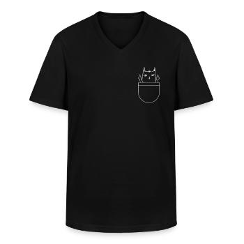 Katze Brusttasche Mittelfinger Katzen Geschenk - Männer-T-Shirt mit V-Ausschnitt - Schwarz - Vorne - AI Model Male 178 dark (178cm)