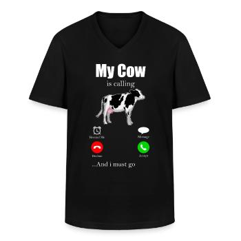 Cow moo beef milk farmer farm animal pasture - Men's V-Neck T-Shirt - black - Front - AI Model Male 178 dark (178cm)