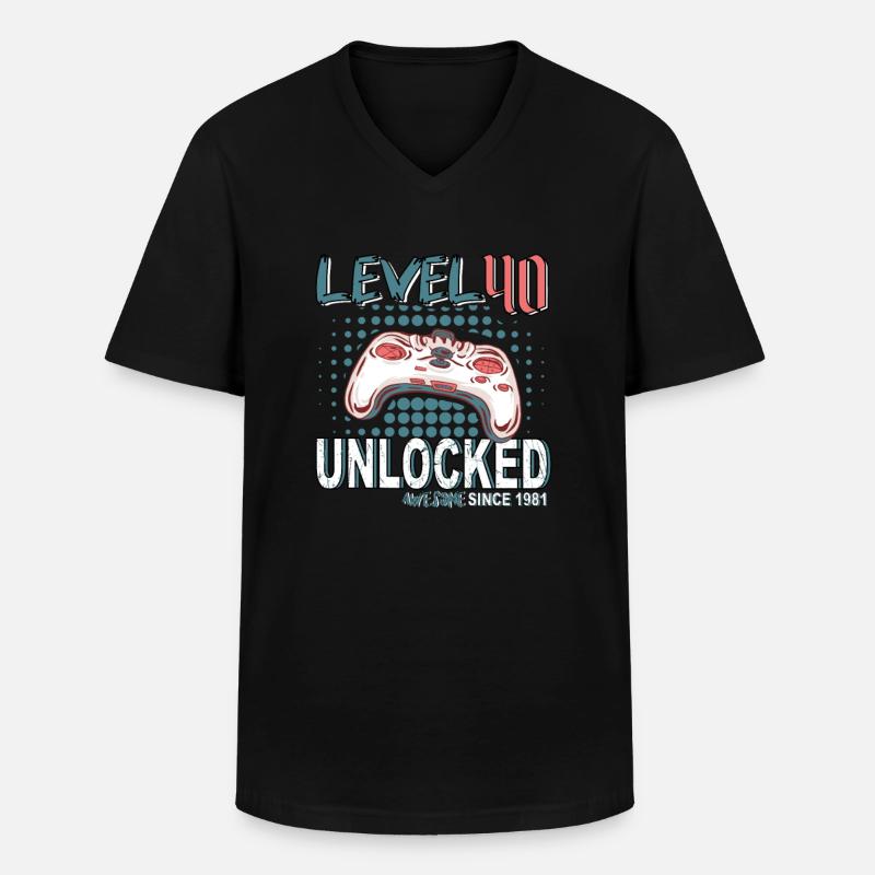 Gamer Controller Level 40 Unlocked - Männer-T-Shirt mit V-Ausschnitt - Schwarz