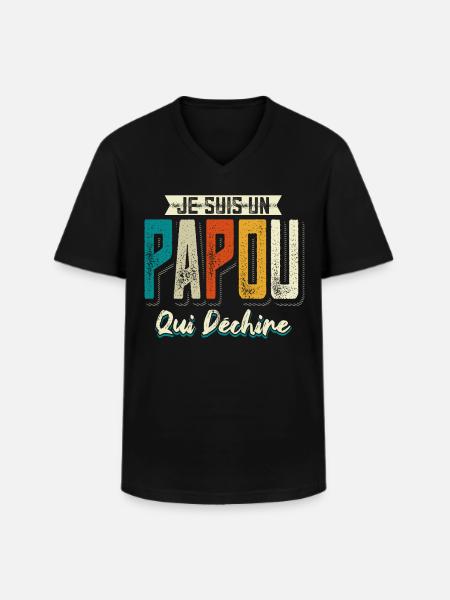 Papou Qui Déchire - T-shirt col V Homme - noir
