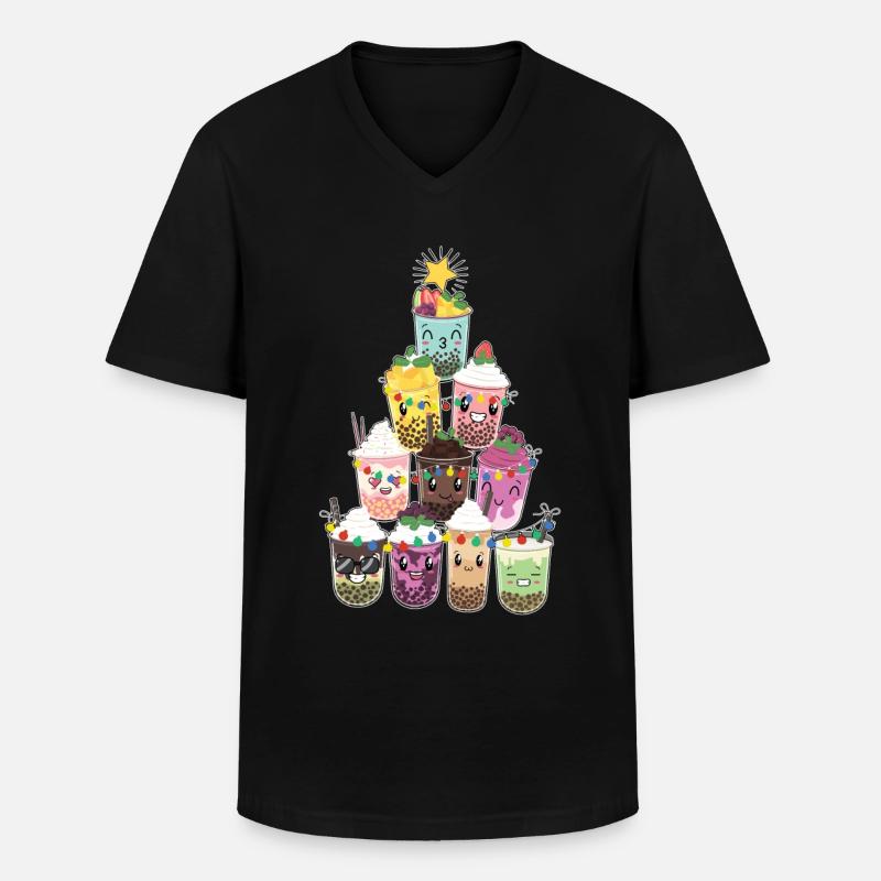 Bubble Tea Christmas Tree - Men's V-Neck T-Shirt - black