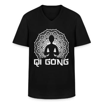 Qi Gong yoga yoga cadeau - T-shirt col V Homme - noir - Devant - AI Model Male 178 dark (178cm)