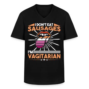 Lesbian Pride Vagitarian - T-shirt col V Homme - noir - Devant - AI Model Male 178 dark (178cm)