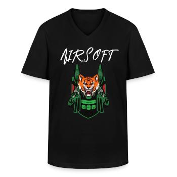 Airsoft /Softair / Softgun / AEG Airsoft Milsim - Männer-T-Shirt mit V-Ausschnitt - Schwarz - Vorne - AI Model Male 178 dark (178cm)