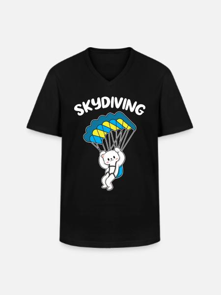 Skydiving Cat Skydiver - Men's V-Neck T-Shirt - black