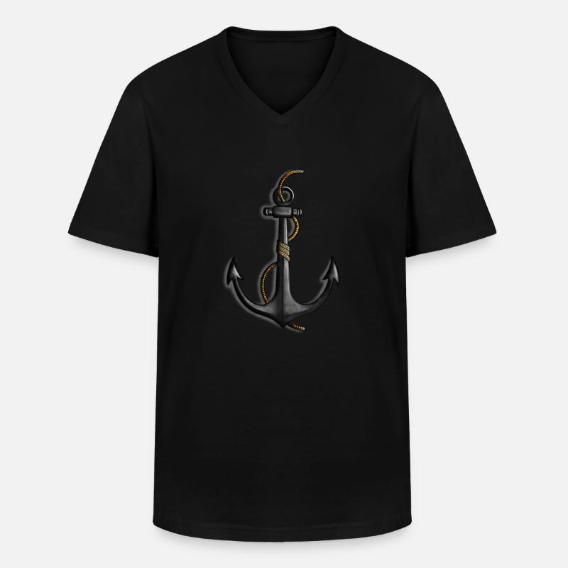 Anker mit Tau - Männer-T-Shirt mit V-Ausschnitt - Schwarz