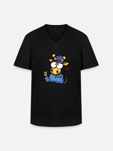 Giraffe with Cap Peace - Men's V-Neck T-Shirt - black