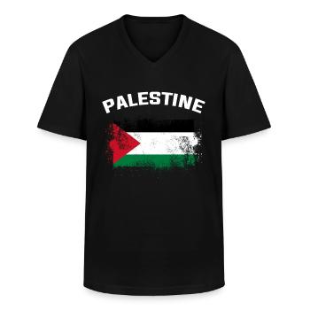 Palestine - Men's V-Neck T-Shirt - black - Front - AI Model Male 178 dark (178cm)