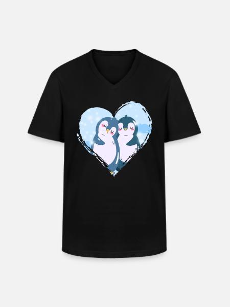 Pinguin - Männer-T-Shirt mit V-Ausschnitt - Schwarz