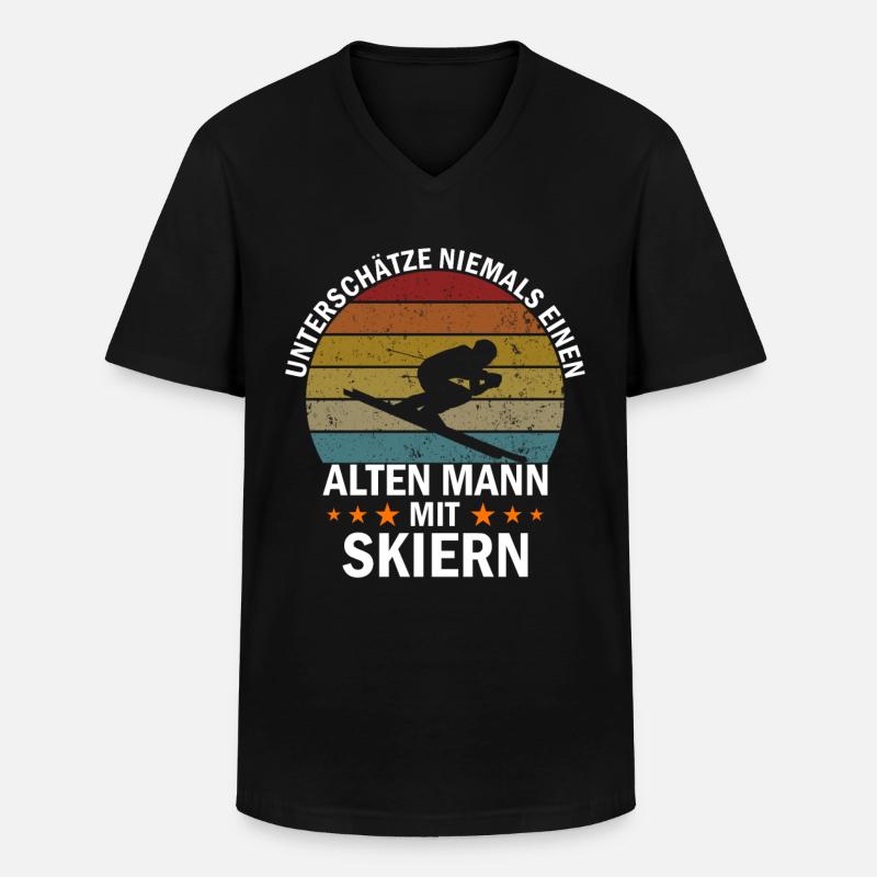Mann mit Skiern - Männer-T-Shirt mit V-Ausschnitt - Schwarz