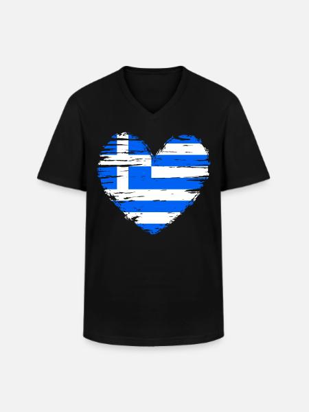Grækenland Heart Flag Våbenskjold - Klassisk herre T-shirt med V-udskæring - sort