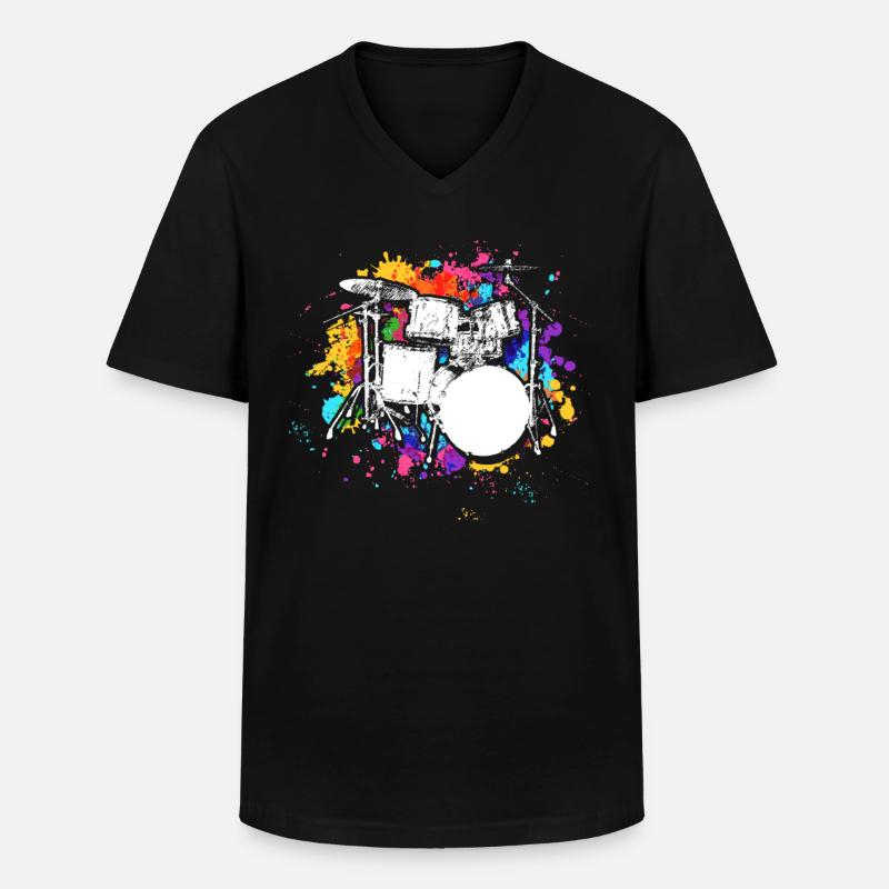 Schlagzeug - Männer-T-Shirt mit V-Ausschnitt - Schwarz