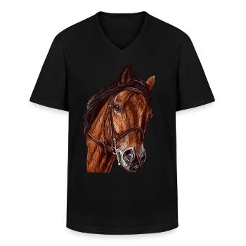 Mädchen Pferd Pferdemotiv Tiermotiv Tiergesicht - Männer-T-Shirt mit V-Ausschnitt - Schwarz - Vorne - AI Model Male 178 dark (178cm)