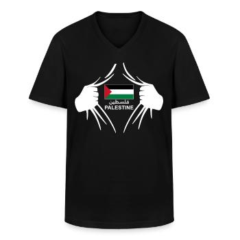 Palestine Corps - T-shirt col V Homme - noir - Devant - AI Model Male 178 dark (178cm)