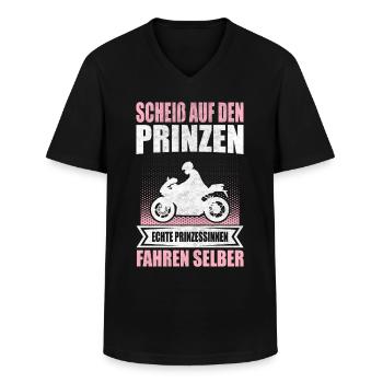 Motorrad Frau - Bikerin Spruch Geschenk Prinzessin - Männer-T-Shirt mit V-Ausschnitt - Schwarz - Vorne - AI Model Male 178 dark (178cm)