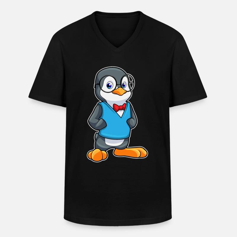 Pinguin als Nerd mit Brille - Männer-T-Shirt mit V-Ausschnitt - Schwarz