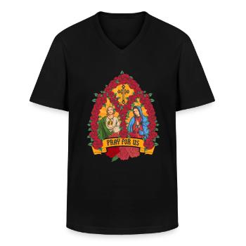 St. Jude Thaddeus and Our Lady of Guadalupe - Men's V-Neck T-Shirt - black - Front - AI Model Male 178 dark (178cm)