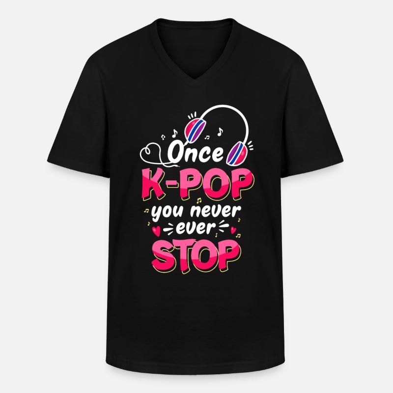 K-Pop - Männer-T-Shirt mit V-Ausschnitt - Schwarz