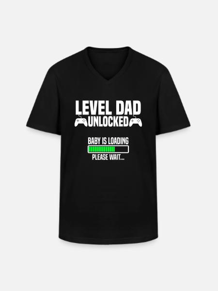 Level Dad unlocked - Männer-T-Shirt mit V-Ausschnitt - Schwarz